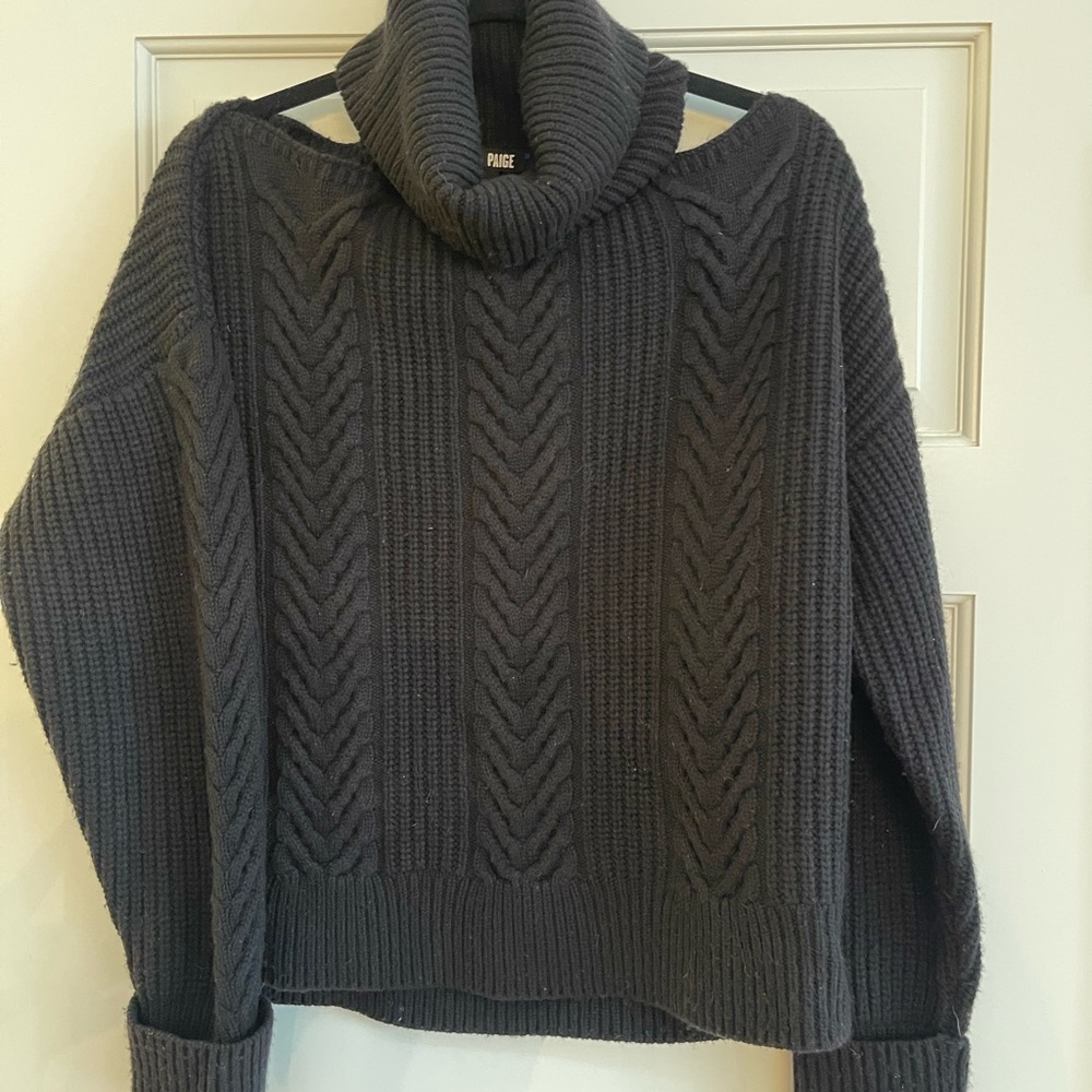 PAIGE Black Cable Knit Turtleneck Sweater